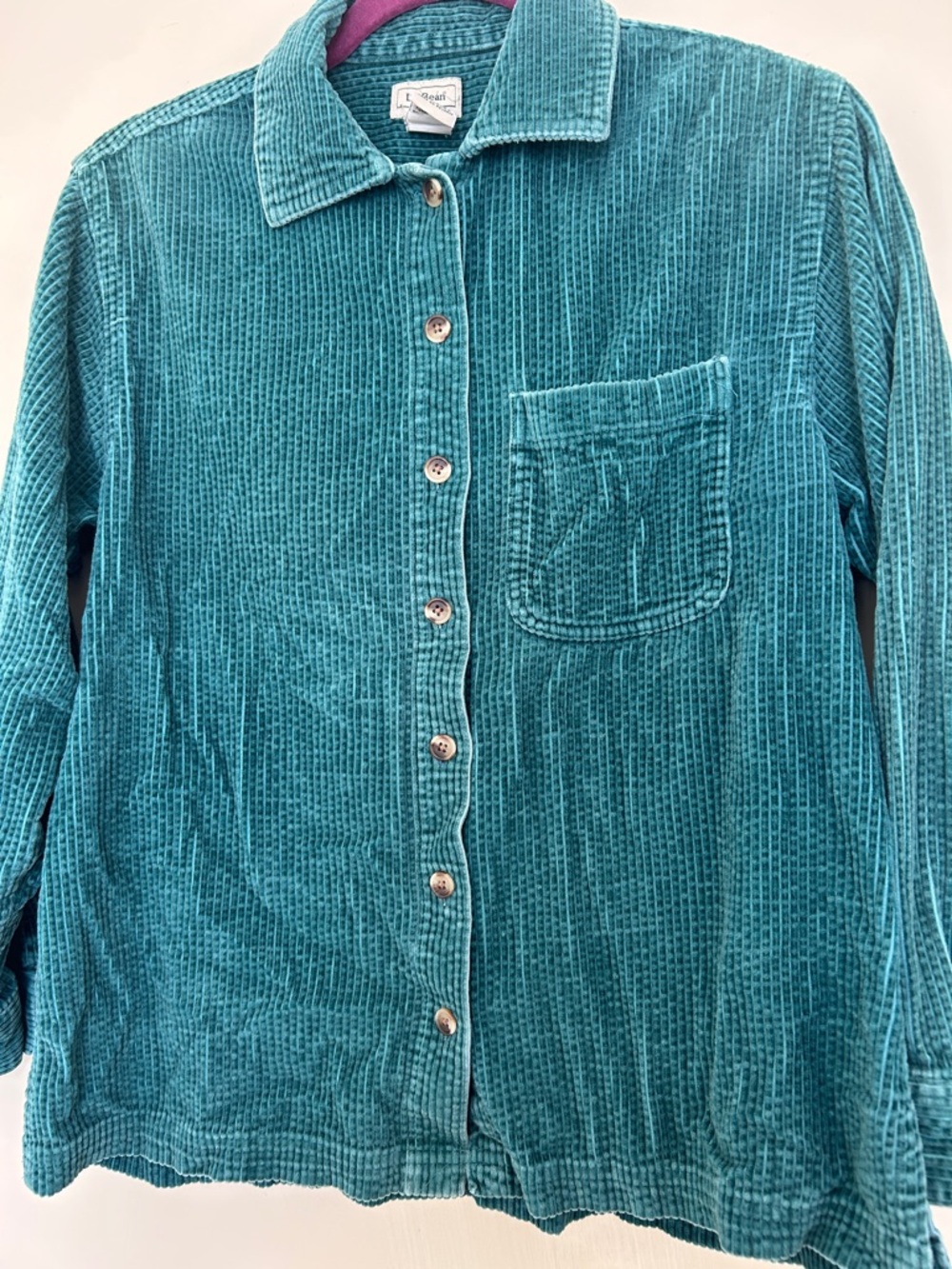 Vintage LL Bean Teal Corduroy Button Down Shirt - Picture 2 of 5